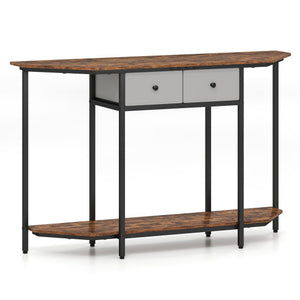 Console Table with 2 Drawers and Open Storage Shelf-Rustic Brown
