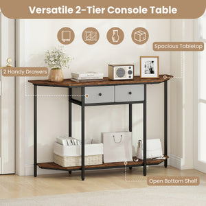 Console Table with 2 Drawers and Open Storage Shelf-Rustic Brown