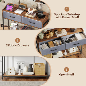 Console Table with Charging Station 110 cm Narrow Entryway Table with 2 Drawers and Shelves-Rustic Brown