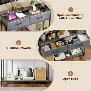 Console Table with Charging Station 110 cm Narrow Entryway Table with 2 Drawers and Shelves-Gray