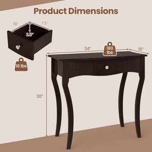 Console Table with Drawer and Solid Wood Frame-Espresso