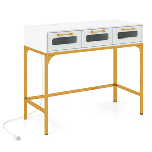 Console Table with LED Lighting and Charging Station for Living Room and Hallway-White