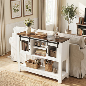 Console Table with Sliding Barn Doors and Storage Cabinets-Rustic Brown