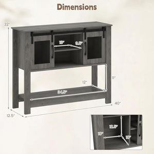 Console Table with Sliding Barn Doors and Storage Cabinets-Gray