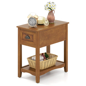 Contemporary Chair Side End Table Compact Table with Drawer Nightstand-Natural