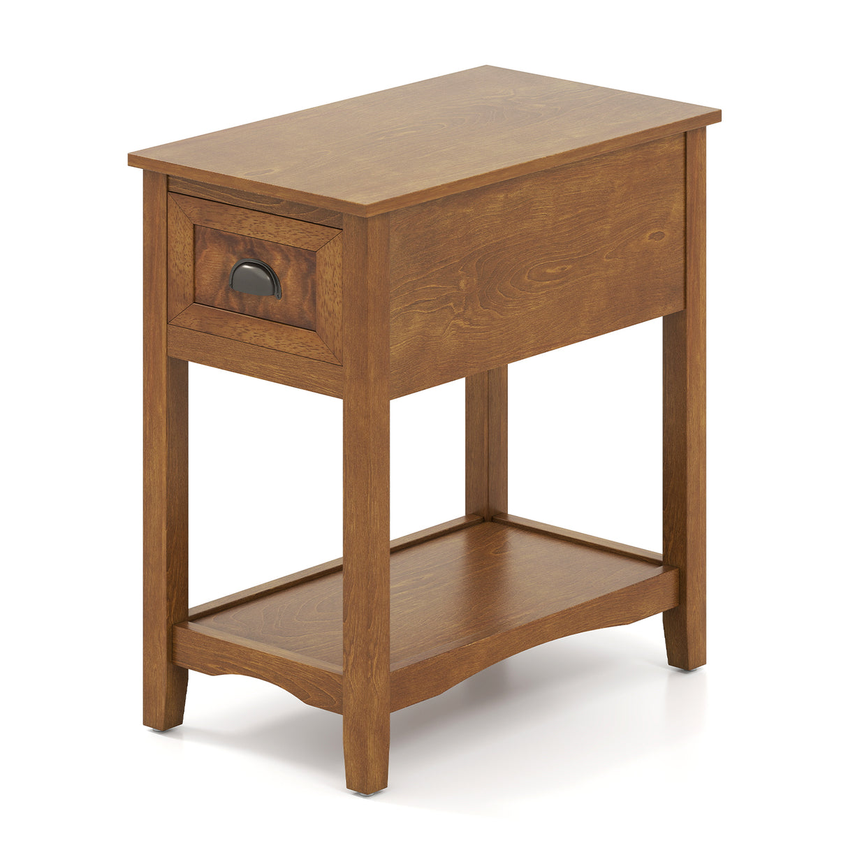 Contemporary Chair Side End Table Compact Table with Drawer Nightstand-Natural