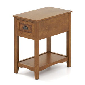 Contemporary Chair Side End Table Compact Table with Drawer Nightstand-Natural