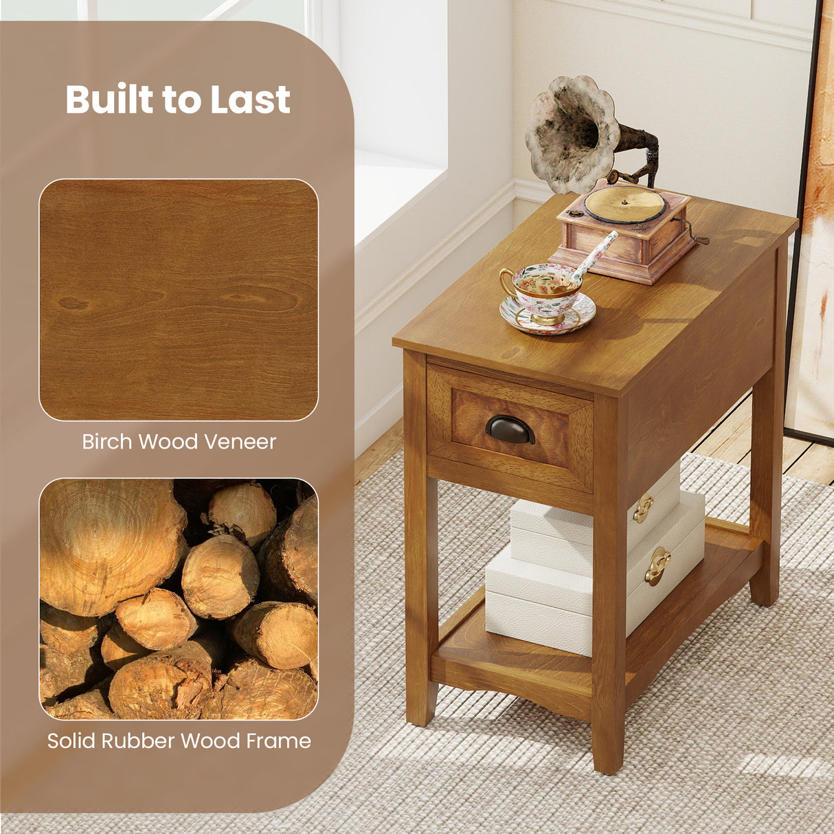Contemporary Chair Side End Table Compact Table with Drawer Nightstand-Yellow