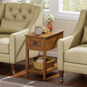 Contemporary Chair Side End Table Compact Table with Drawer Nightstand-Natural