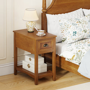 Contemporary Chair Side End Table Compact Table with Drawer Nightstand-Natural