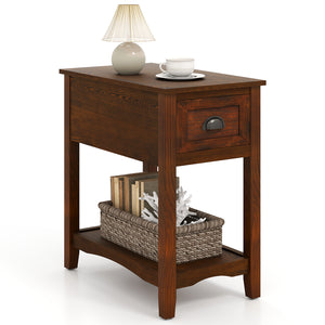 Contemporary Chair Side End Table Compact Table with Drawer Nightstand-Natural