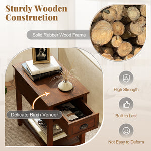 Contemporary Chair Side End Table Compact Table with Drawer Nightstand-Natural