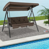 Convertible 3-Seat Patio Porch Swing Chair to Flat Bed with Adjustable Canopy-Brown