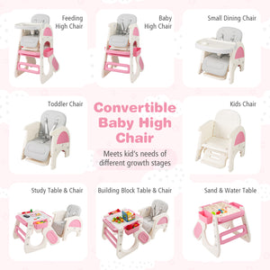 Convertible Baby High Chair with Double-layer Tray and Adjustable Backrest-Pink