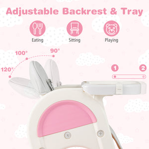 Convertible Baby High Chair with Double-layer Tray and Adjustable Backrest-Pink