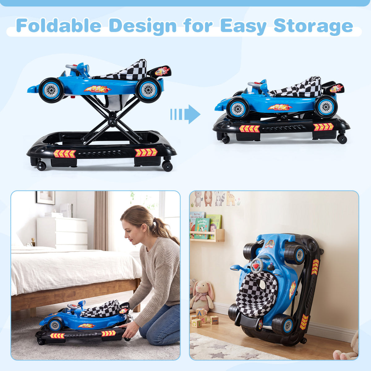 Convertible Baby Walker with 3 Adjustable Height Settings-Blue