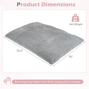 Convertible Bean Bag Floor Sofa with Machine-washable Corduroy Cover-Gray