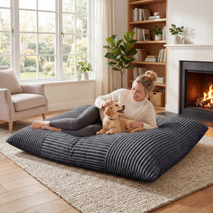 Convertible Bean Bag Floor Sofa with Machine-washable Corduroy Cover-Dark Gray
