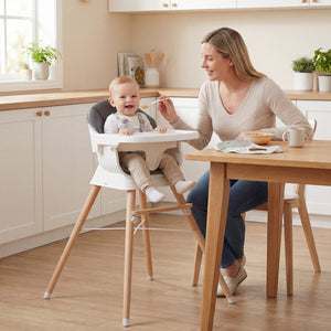 Convertible High Chair for Babies and Toddlers Solid Wood Baby Feeding Chair with 3-Position Adjustable Tray-Gray