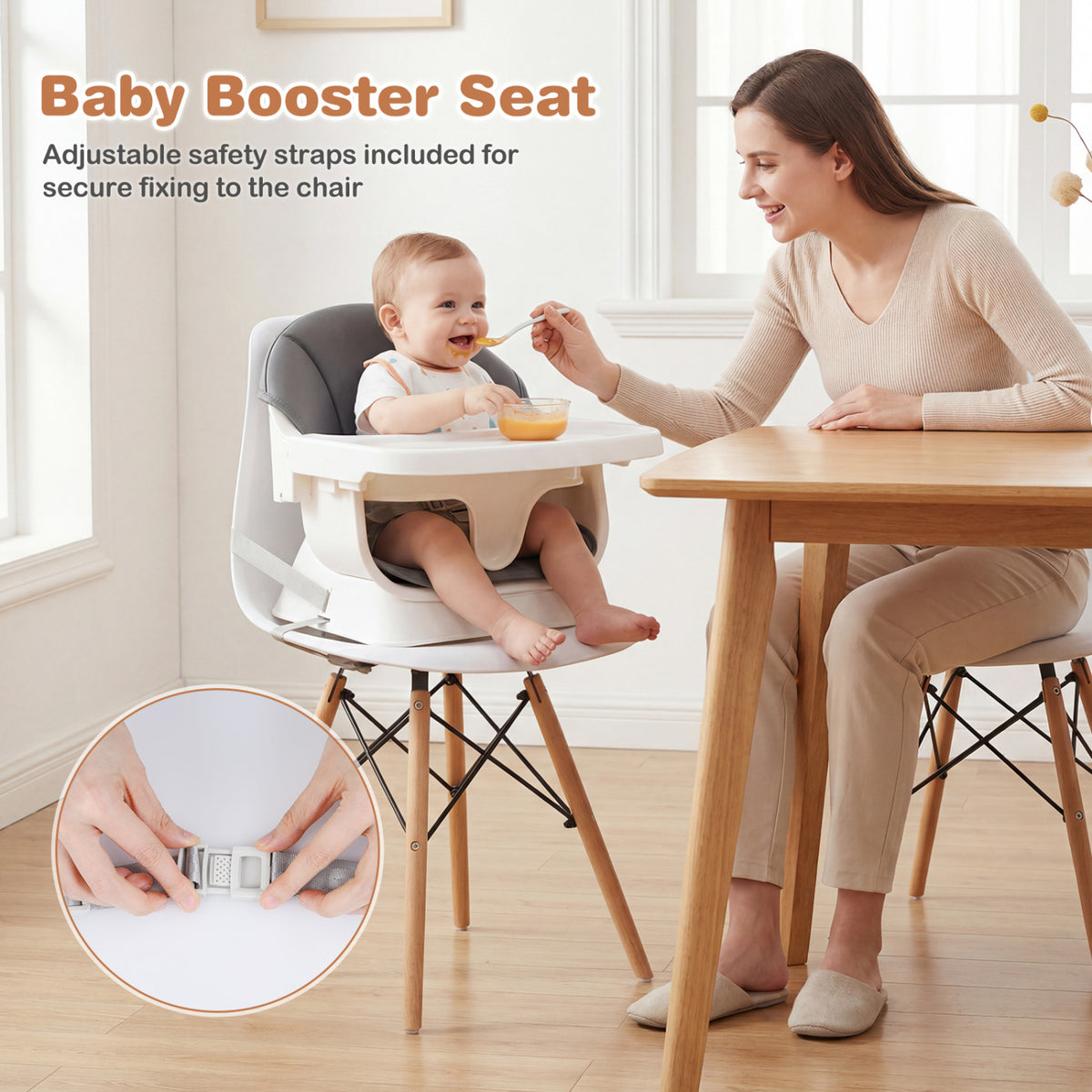Convertible High Chair for Babies and Toddlers Solid Wood Baby Feeding Chair with 3-Position Adjustable Tray-Gray