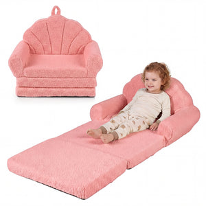 Convertible Kids Sofa 2-in-1 Fold out Toddler Couch Chair-Pink