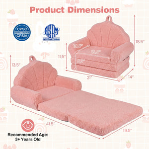 Convertible Kids Sofa 2-in-1 Fold out Toddler Couch Chair-Pink