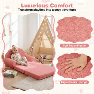 Convertible Kids Sofa 2-in-1 Fold out Toddler Couch Chair-Pink
