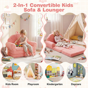 Convertible Kids Sofa 2-in-1 Fold out Toddler Couch Chair-Pink