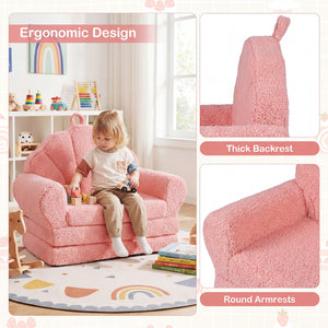 Convertible Kids Sofa 2-in-1 Fold out Toddler Couch Chair-Pink