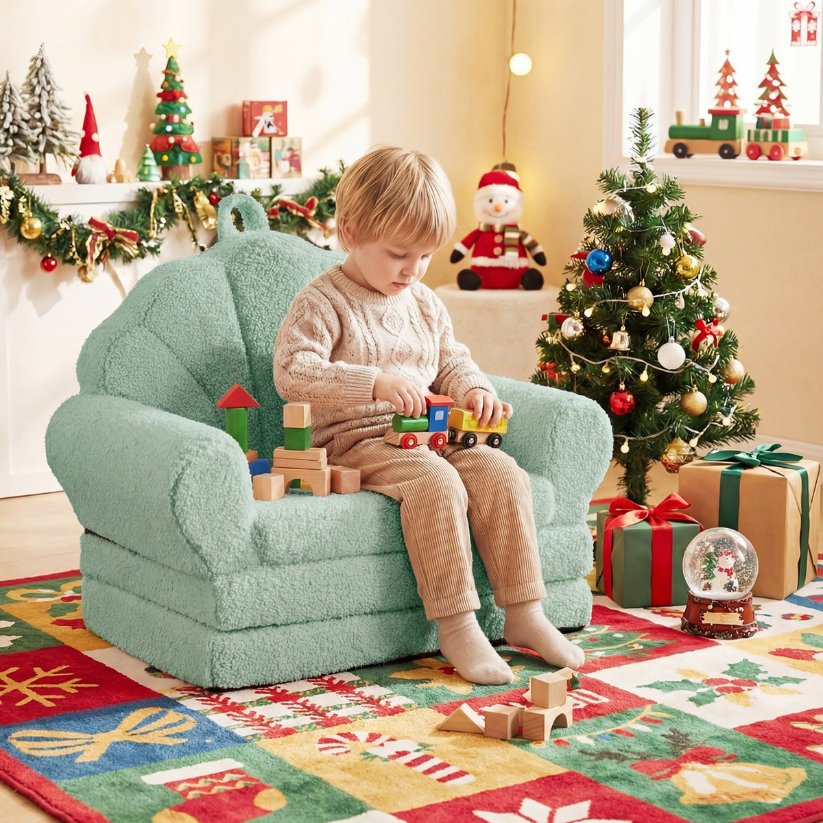 Convertible Kids Sofa 2-in-1 Fold out Toddler Couch Chair-Green