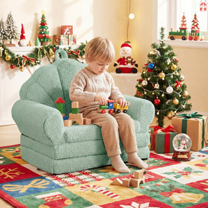 Convertible Kids Sofa 2-in-1 Fold out Toddler Couch Chair-Green