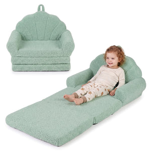Convertible Kids Sofa 2-in-1 Fold out Toddler Couch Chair-Green