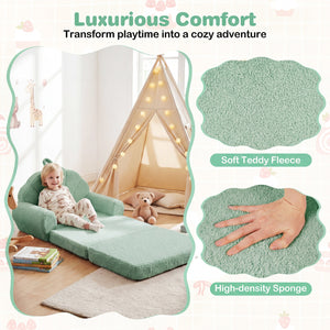 Convertible Kids Sofa 2-in-1 Fold out Toddler Couch Chair-Green