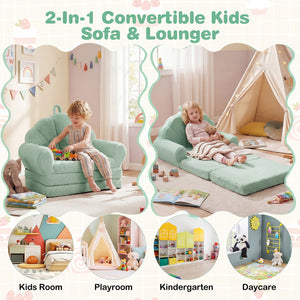 Convertible Kids Sofa 2-in-1 Fold out Toddler Couch Chair-Green