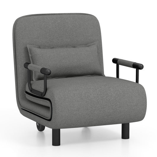 3-in-1 Convertible Sofa Bed with 5-Position Adjustable Backrest and Lumbar Pillow-Dark Gray