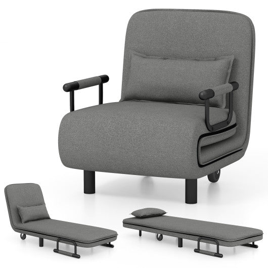3-in-1 Convertible Sofa Bed with 5-Position Adjustable Backrest and Lumbar Pillow-Dark Gray