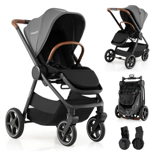 Convertible Travel Baby Stroller with Car Seat Adapters-Gray