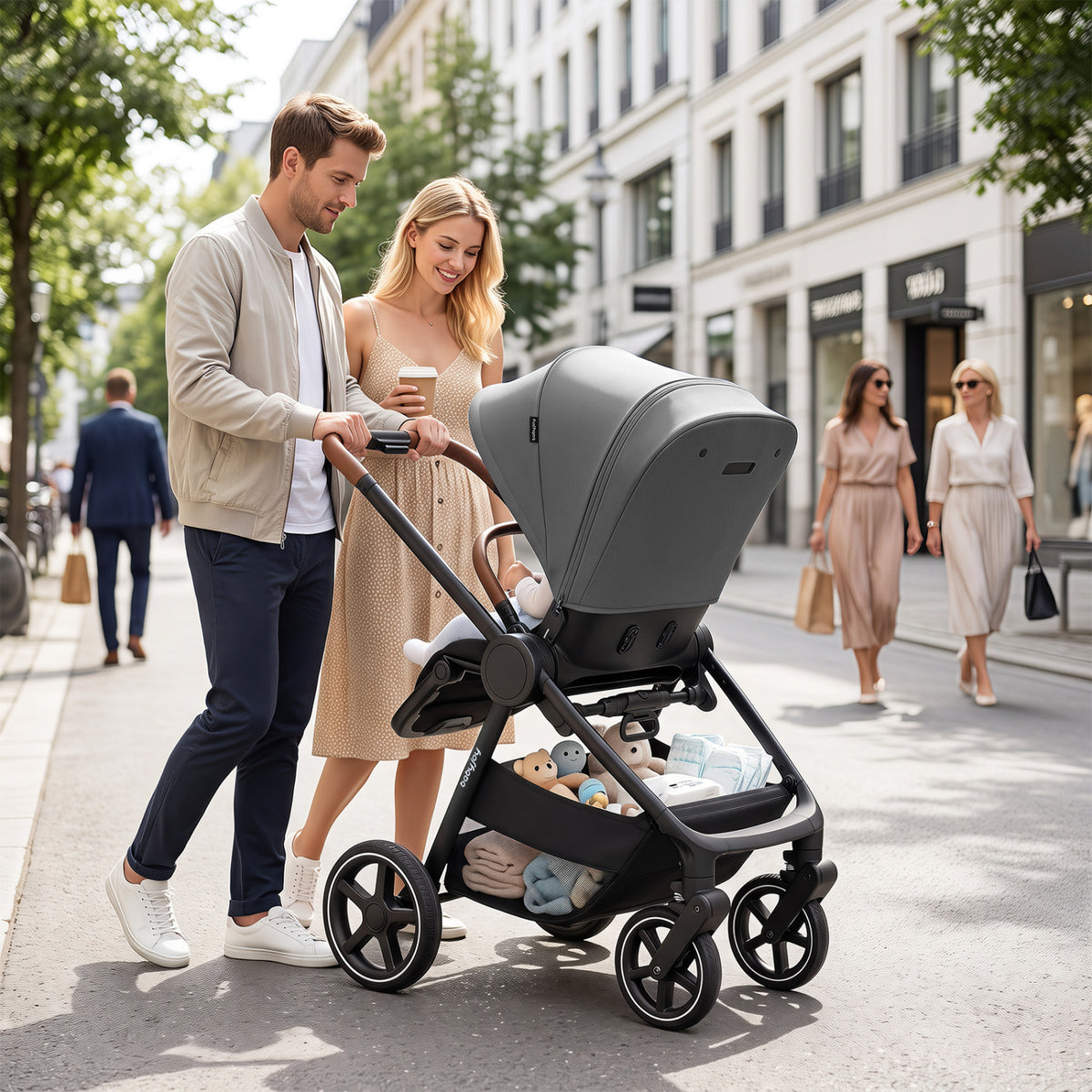Convertible Travel Baby Stroller with Car Seat Adapters-Gray