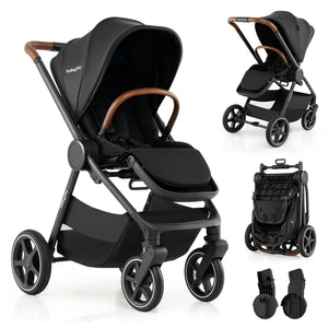 Convertible Travel Baby Stroller with Car Seat Adapters-Black