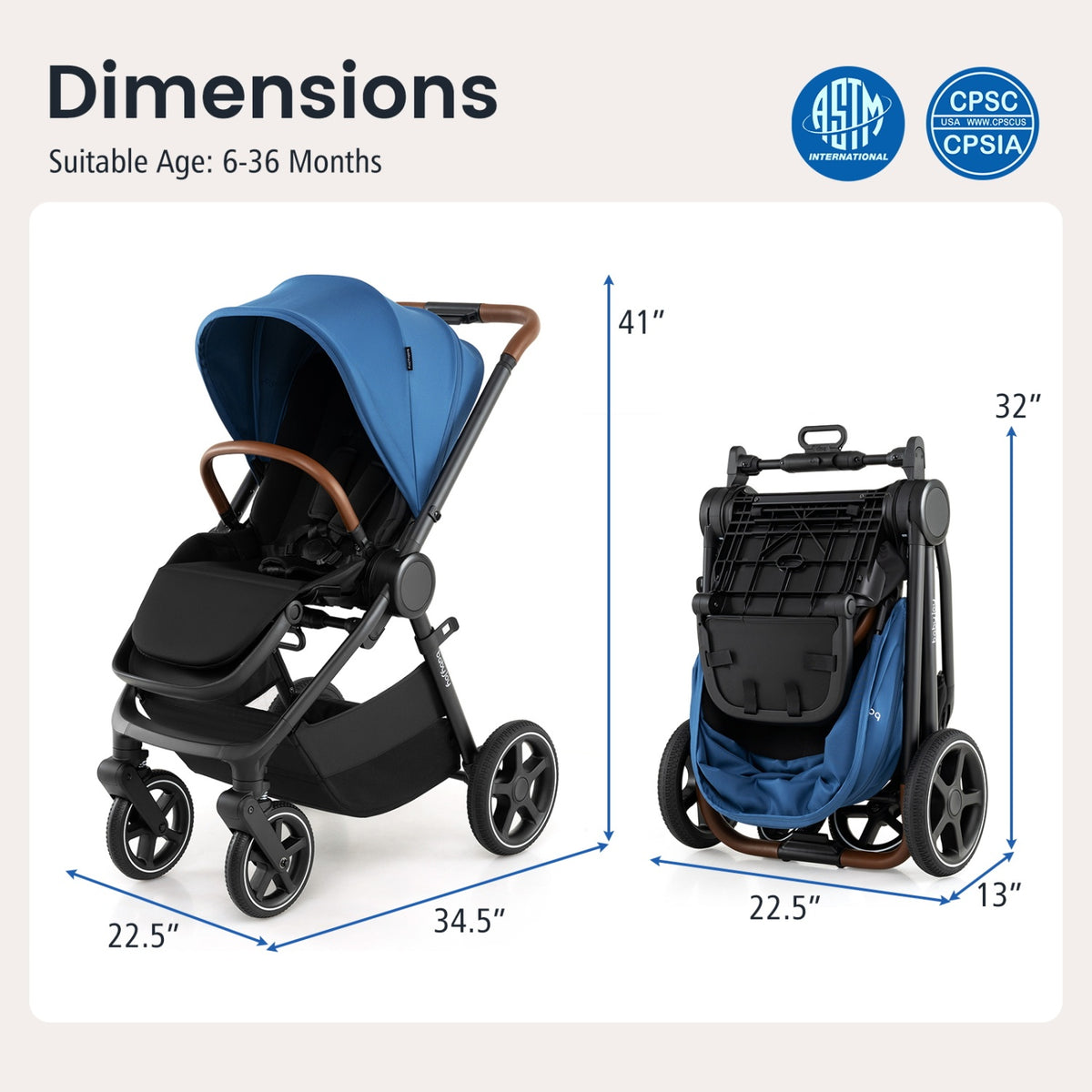 Convertible Travel Baby Stroller with Car Seat Adapters-Blue