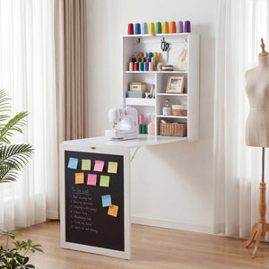 Convertible Wall Mounted Table with A Chalkboard-White