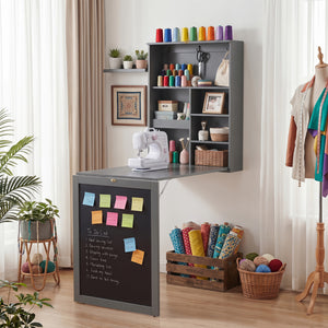 Convertible Wall Mounted Table with A Chalkboard-Gray
