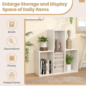 Convex Bookshelf with 3 Open Shelves & Anti-Toppling Device for Living Room-White