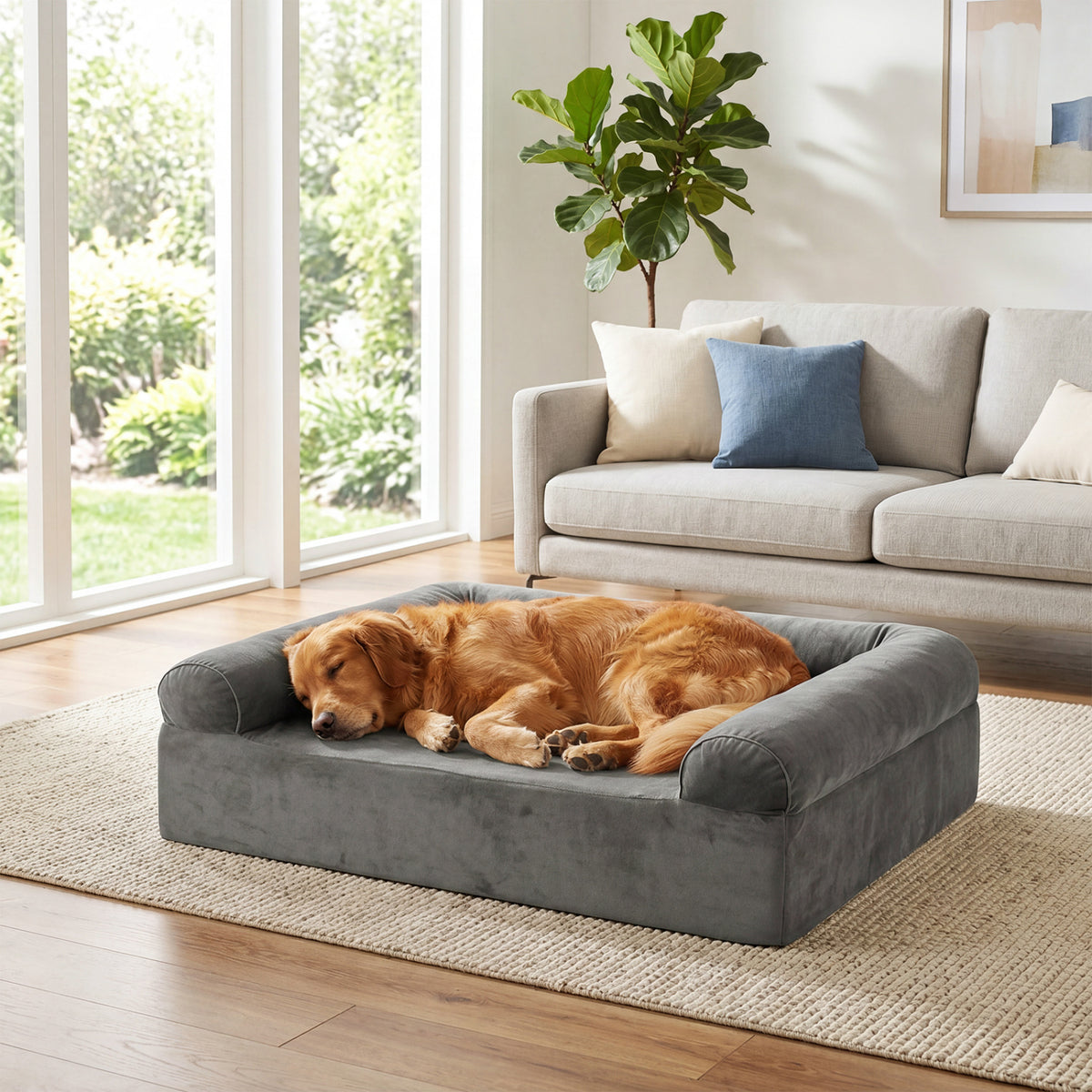 Cooling Gel Memory Foam Dog Bed for Medium Dogs with Washable Cover-Dark Gray