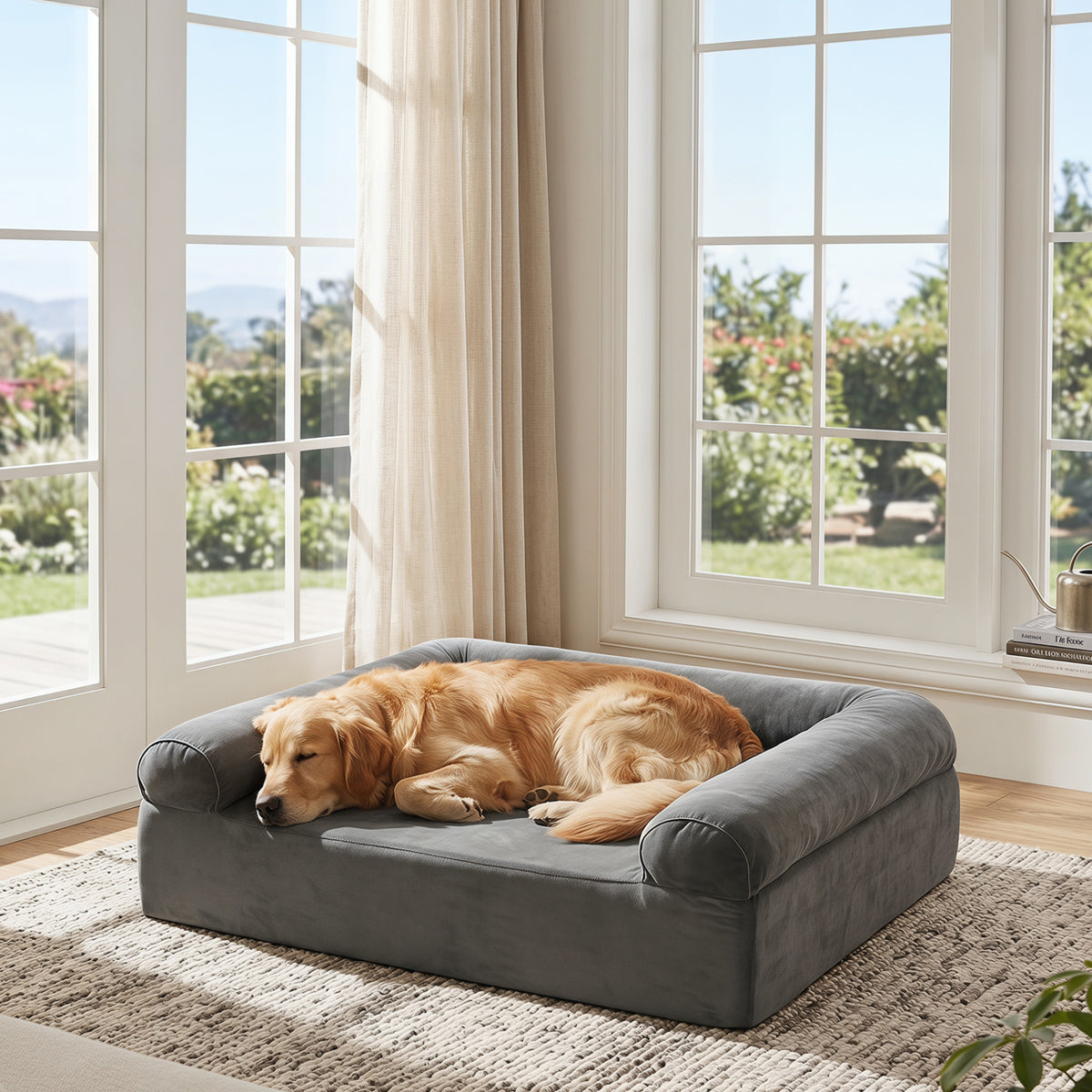 Cooling Gel Memory Foam Dog Bed for Medium Dogs with Washable Cover-Dark Gray