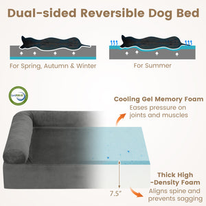 Cooling Gel Memory Foam Dog Bed for Medium Dogs with Washable Cover-Dark Gray