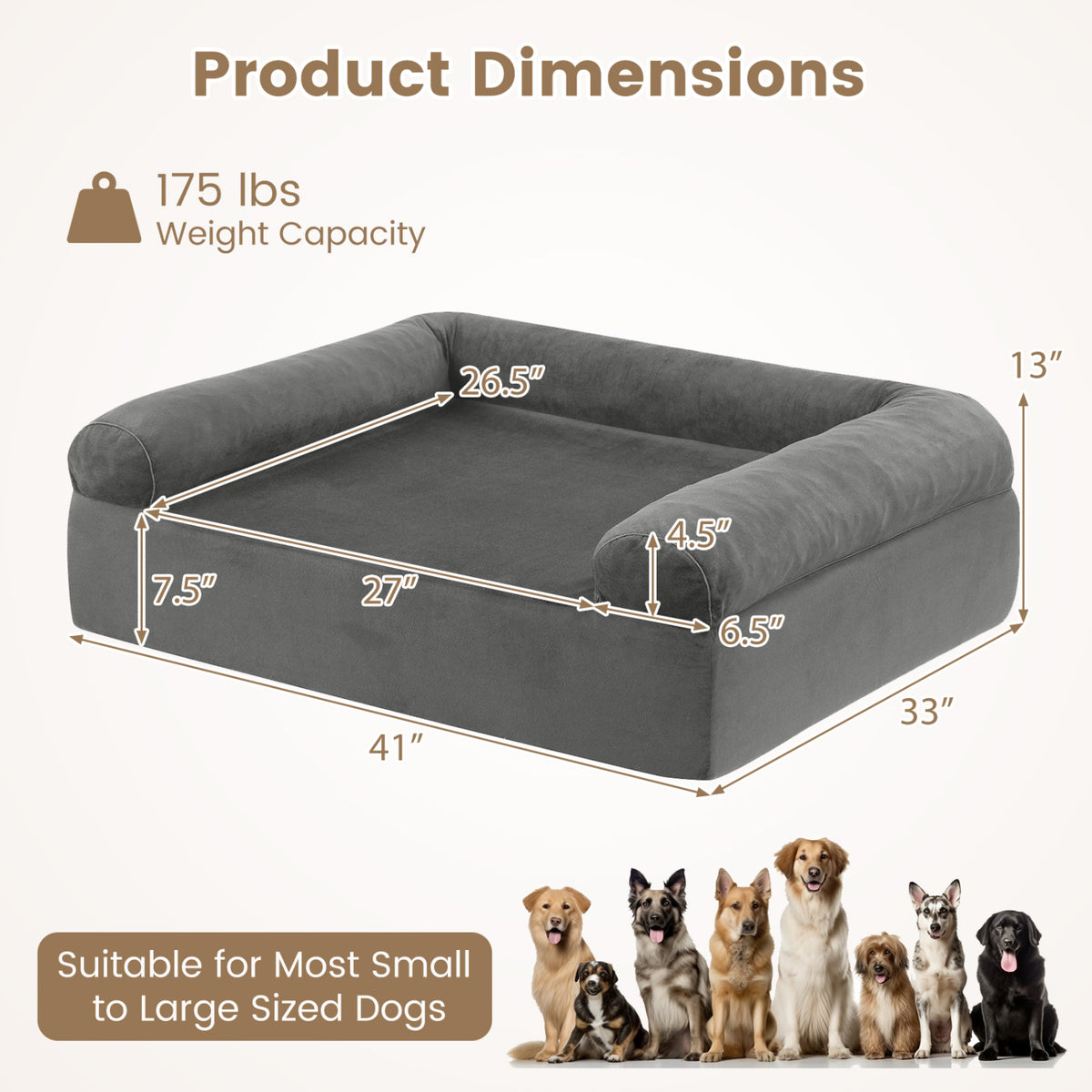 Cooling Gel Memory Foam Dog Bed for Medium Dogs with Washable Cover-Dark Gray