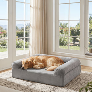 Cooling Gel Memory Foam Dog Bed for Medium Dogs with Washable Cover-Light Gray