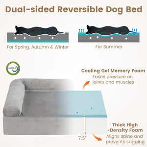 Cooling Gel Memory Foam Dog Bed for Medium Dogs with Washable Cover-Light Gray