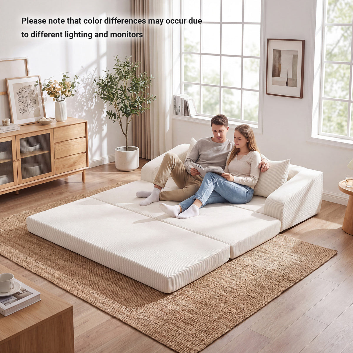 Corduroy Loveseat Sleeper Sofa with 2 Back Cushions for Living Room Bedroom Apartment-Beige